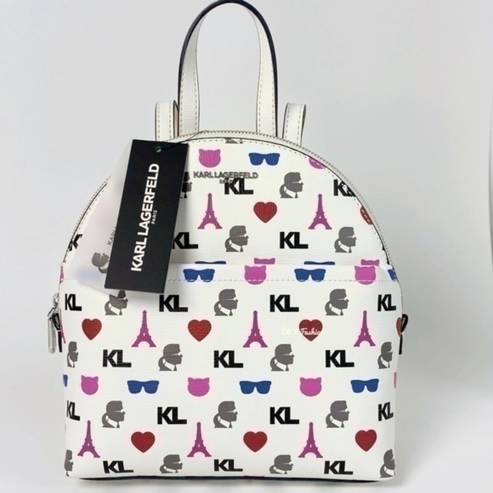 Karl Lagerfeld Backpack Bag Paris Maybelle White Signature Eiffel Tower Print - Picture 2 of 13